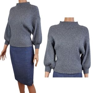 Revolve Line & dot alder ribbed funnel neck 3/4 ballon sleeve sweater gray